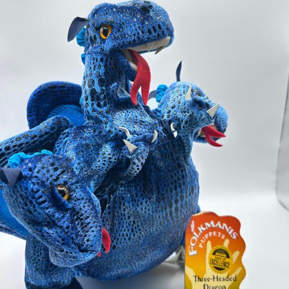 Folkmanis 3 Headed Dragon Hand Puppet 5 Finger Blue 15” Interactive Toy - Picture 5 of 11